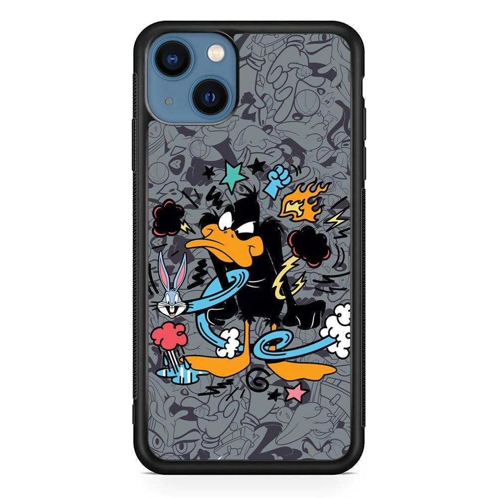 Looney Tunes Daffy in Anger iPhone 14 Case-Rubber Black (2D Case)-Oxvistore
