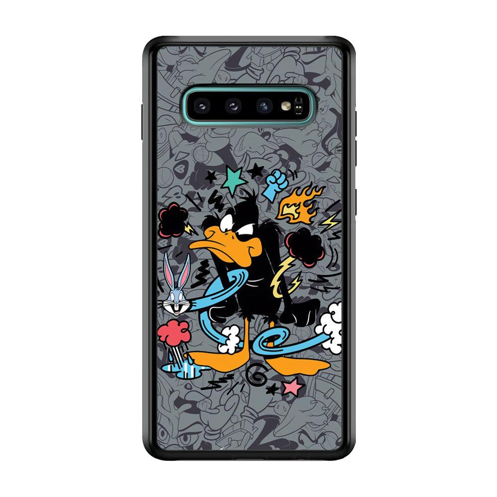 Looney Tunes Daffy in Anger Samsung Galaxy S10 Case-Rubber Black (2D Case)-Oxvistore