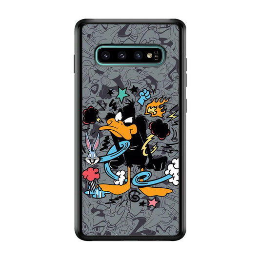 Looney Tunes Daffy in Anger Samsung Galaxy S10 Case-Rubber Black (2D Case)-Oxvistore