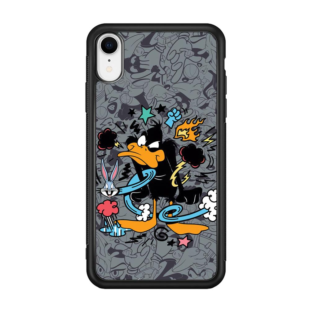 Looney Tunes Daffy in Anger iPhone XR Case-Rubber Black (2D Case)-Oxvistore