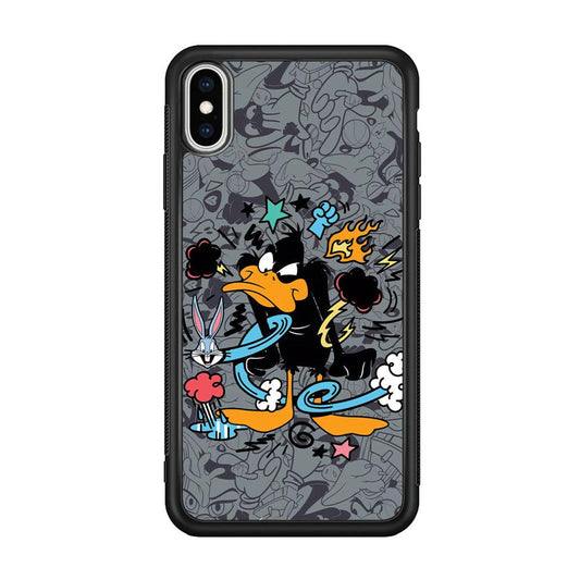Looney Tunes Daffy in Anger iPhone XS Case-Rubber Black (2D Case)-Oxvistore