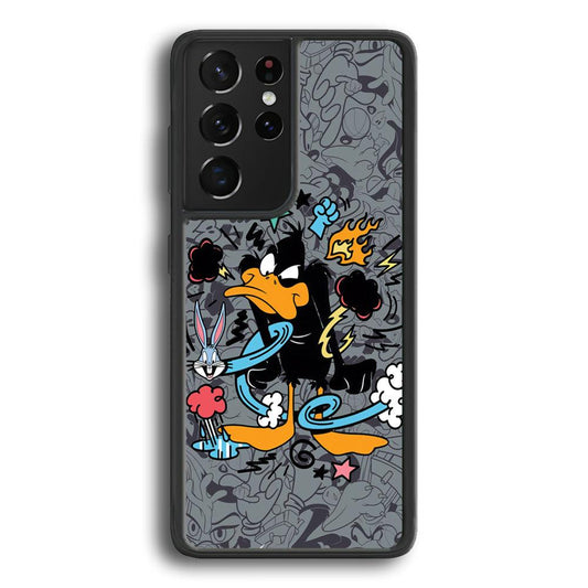 Looney Tunes Daffy in Anger Samsung Galaxy S23 Ultra Case-Rubber Black (2D Case)-Oxvistore