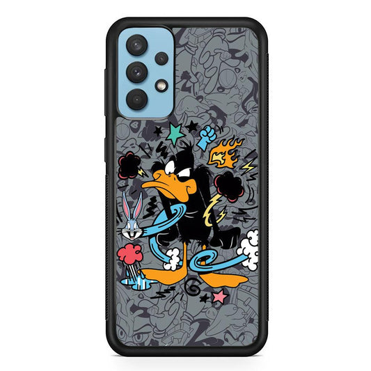 Looney Tunes Daffy in Anger Samsung Galaxy A32 Case-Rubber Black (2D Case)-Oxvistore