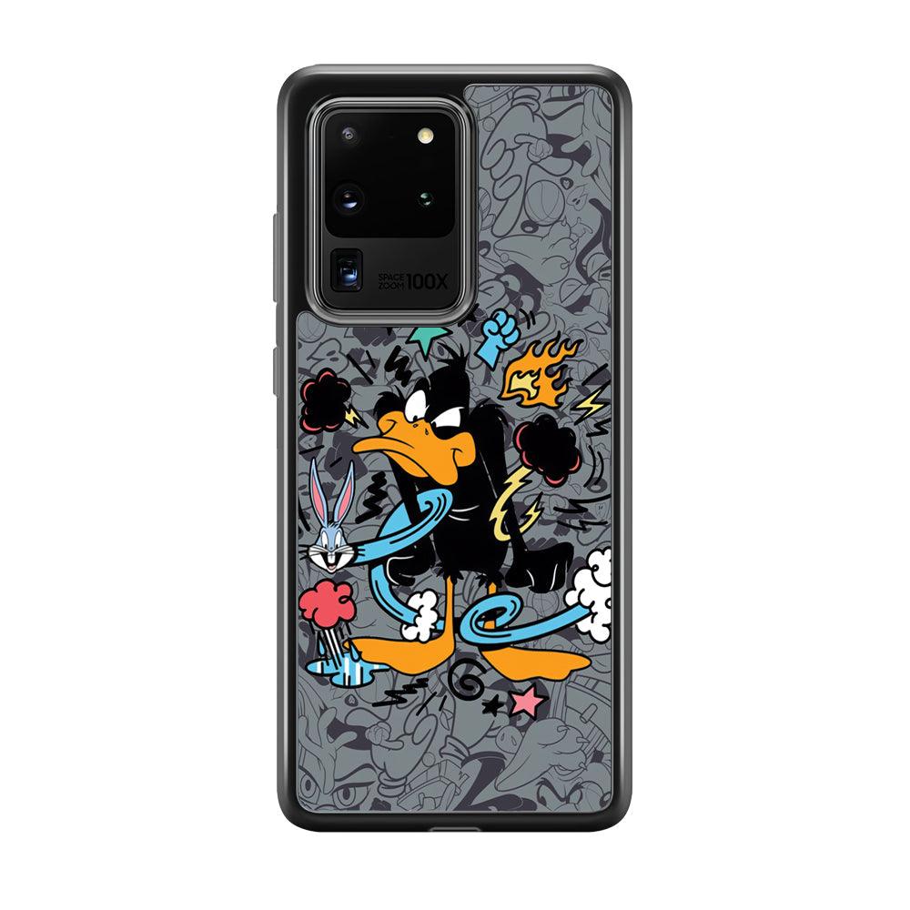 Looney Tunes Daffy in Anger Samsung Galaxy S20 Ultra Case-Rubber Black (2D Case)-Oxvistore