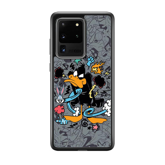 Looney Tunes Daffy in Anger Samsung Galaxy S20 Ultra Case-Rubber Black (2D Case)-Oxvistore