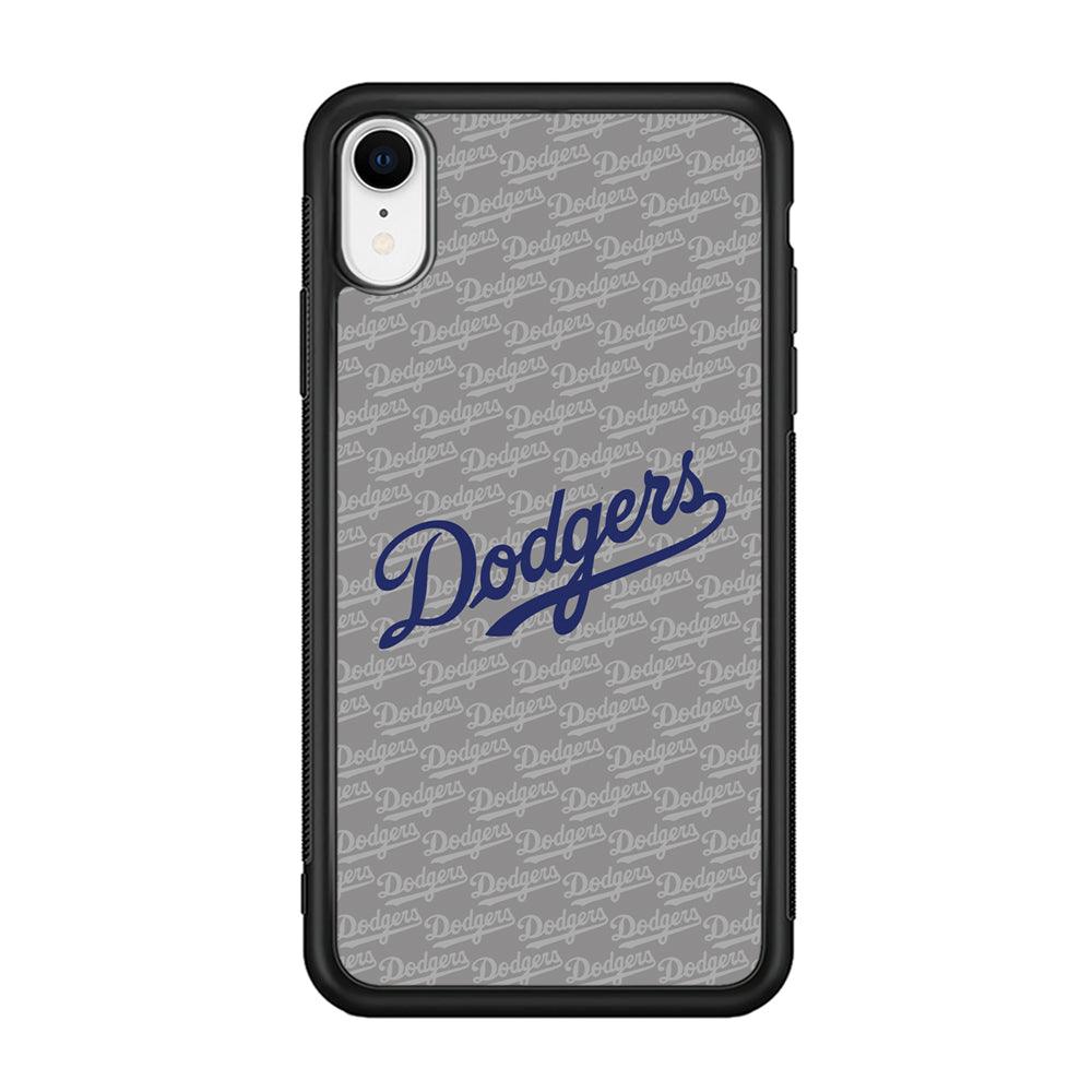 Los Angeles Dodgers Grey Patern Word iPhone XR Case-Rubber Black (2D Case)-Oxvistore