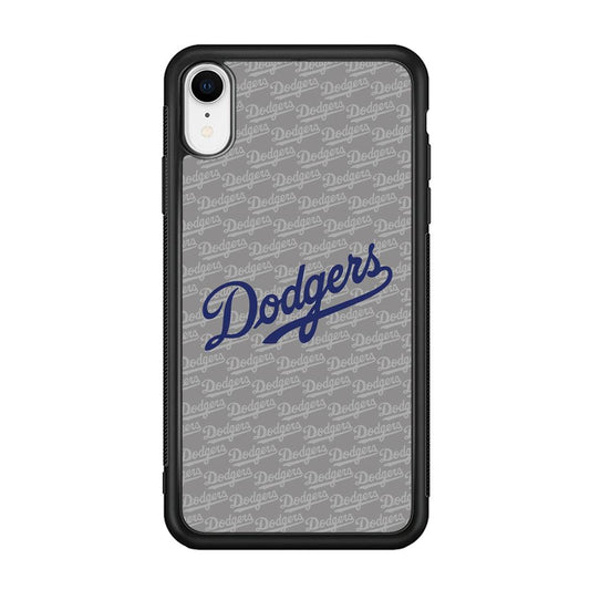 Los Angeles Dodgers Grey Patern Word iPhone XR Case-Rubber Black (2D Case)-Oxvistore