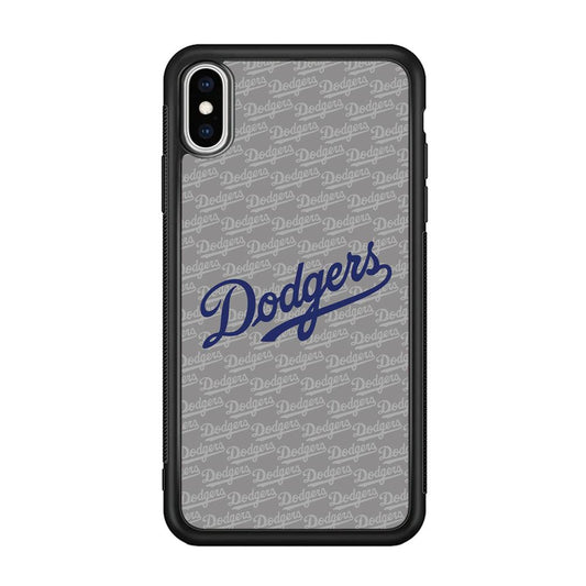 Los Angeles Dodgers Grey Patern Word iPhone XS Case-Rubber Black (2D Case)-Oxvistore