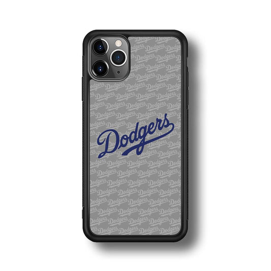 Los Angeles Dodgers Grey Patern Word iPhone 11 Pro Max Case-Rubber Black (2D Case)-Oxvistore