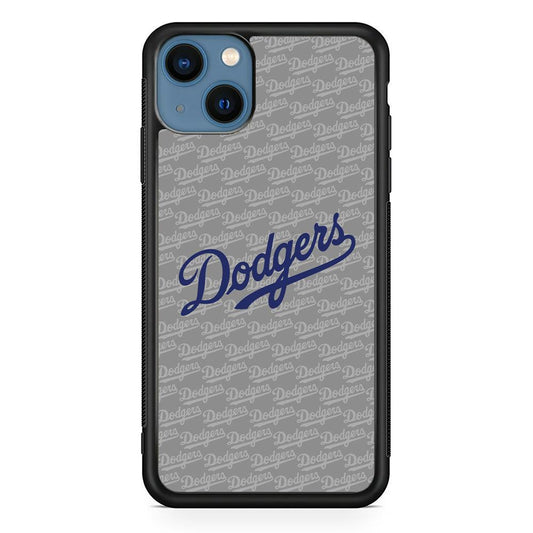 Los Angeles Dodgers Grey Patern Word iPhone 14 Case-Rubber Black (2D Case)-Oxvistore