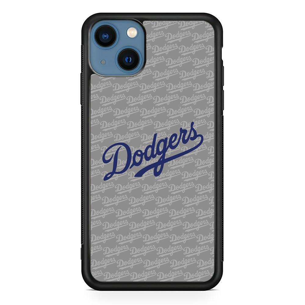 Los Angeles Dodgers Grey Patern Word iPhone 15 Case-Rubber Black (2D Case)-Oxvistore
