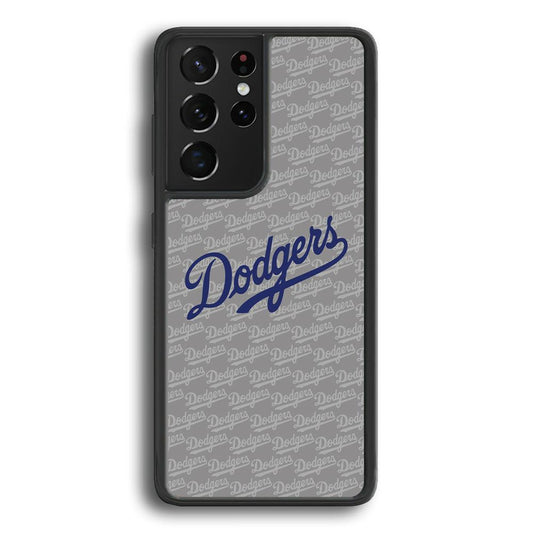 Los Angeles Dodgers Grey Patern Word Samsung Galaxy S24 Ultra Case-Rubber Black (2D Case)-Oxvistore