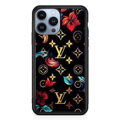 Louis Vuitton Flowers Design 2D Rubber Phone Case-Black-Oxvistore