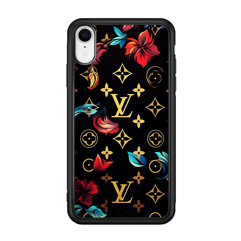 Louis Vuitton Flowers Design iPhone XR Case-Rubber Black (2D Case)-Oxvistore
