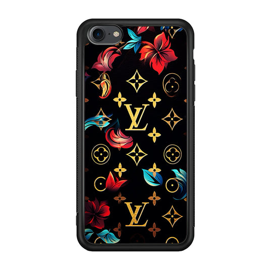 Louis Vuitton Flowers Design iPhone 8 Case-Rubber Black (2D Case)-Oxvistore