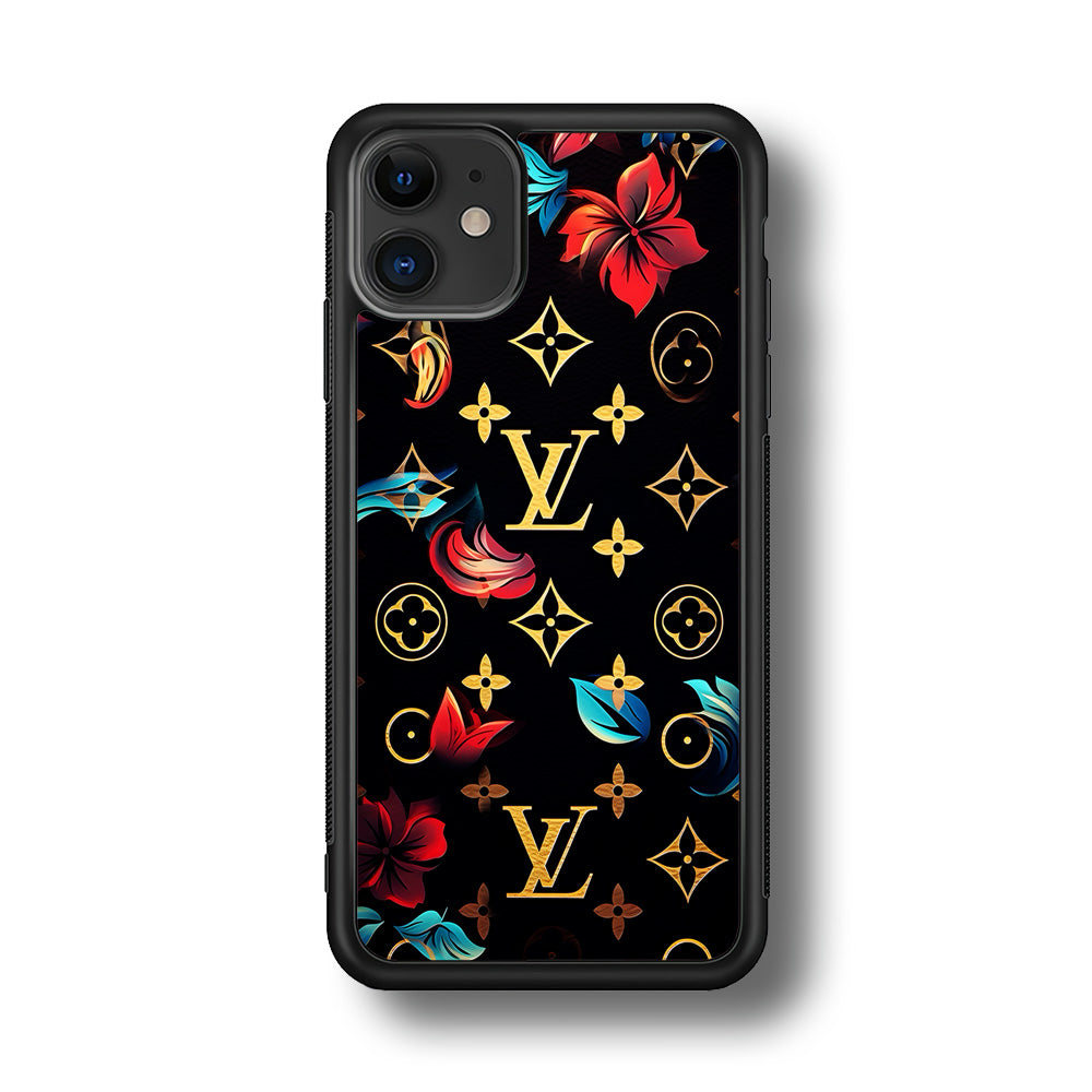Louis Vuitton Flowers Design iPhone 12 Case-Rubber Black (2D Case)-Oxvistore