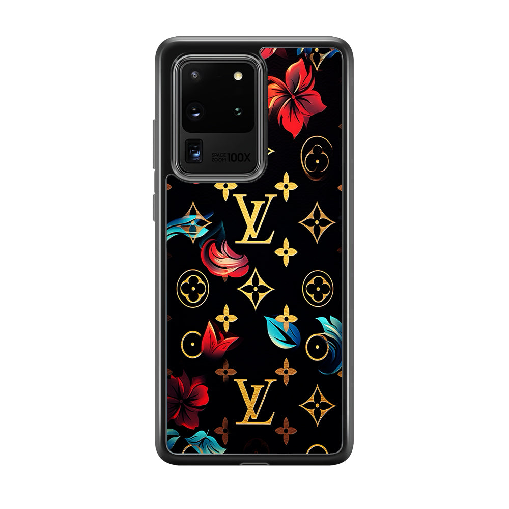 Louis Vuitton Flowers Design Samsung Galaxy S20 Ultra Case-Rubber Black (2D Case)-Oxvistore