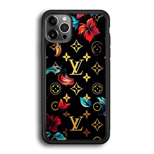 Louis Vuitton Flowers Design iPhone 12 Pro Max Case-Rubber Black (2D Case)-Oxvistore