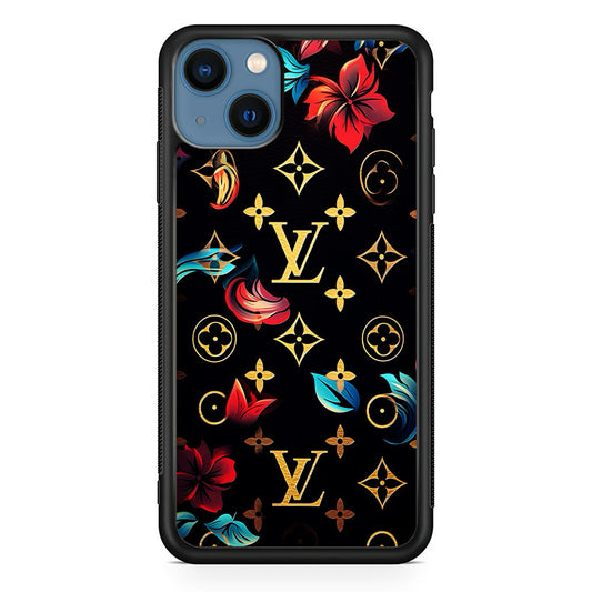 Louis Vuitton Flowers Design iPhone 15 Plus Case-Rubber Black (2D Case)-Oxvistore