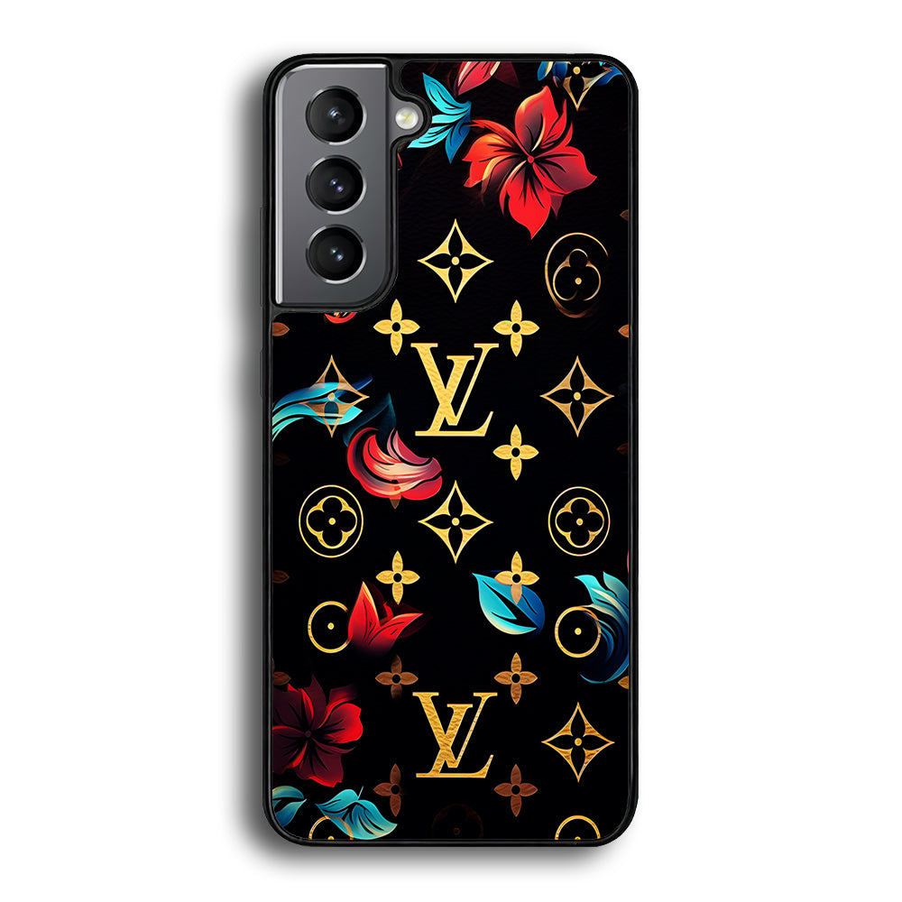 Louis Vuitton Flowers Design Samsung Galaxy S21 Case-Rubber Black (2D Case)-Oxvistore