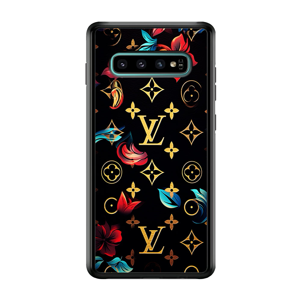 Louis Vuitton Flowers Design Samsung Galaxy S10 Case-Rubber Black (2D Case)-Oxvistore