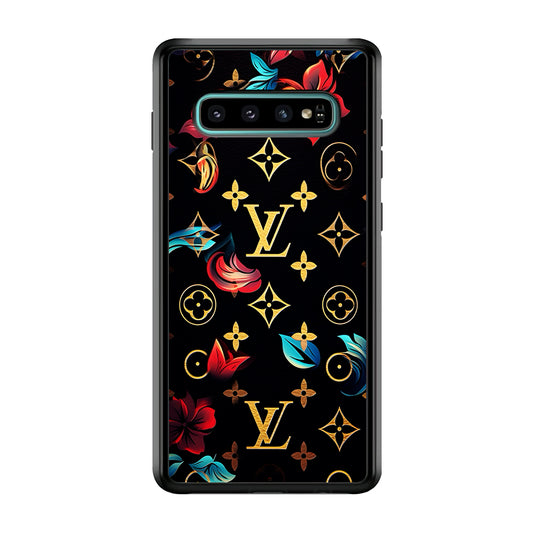 Louis Vuitton Flowers Design Samsung Galaxy S10 Case-Rubber Black (2D Case)-Oxvistore