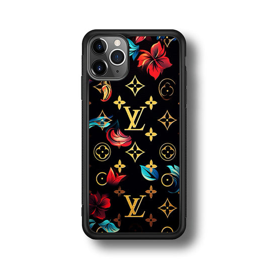 Louis Vuitton Flowers Design iPhone 11 Pro Max Case-Rubber Black (2D Case)-Oxvistore