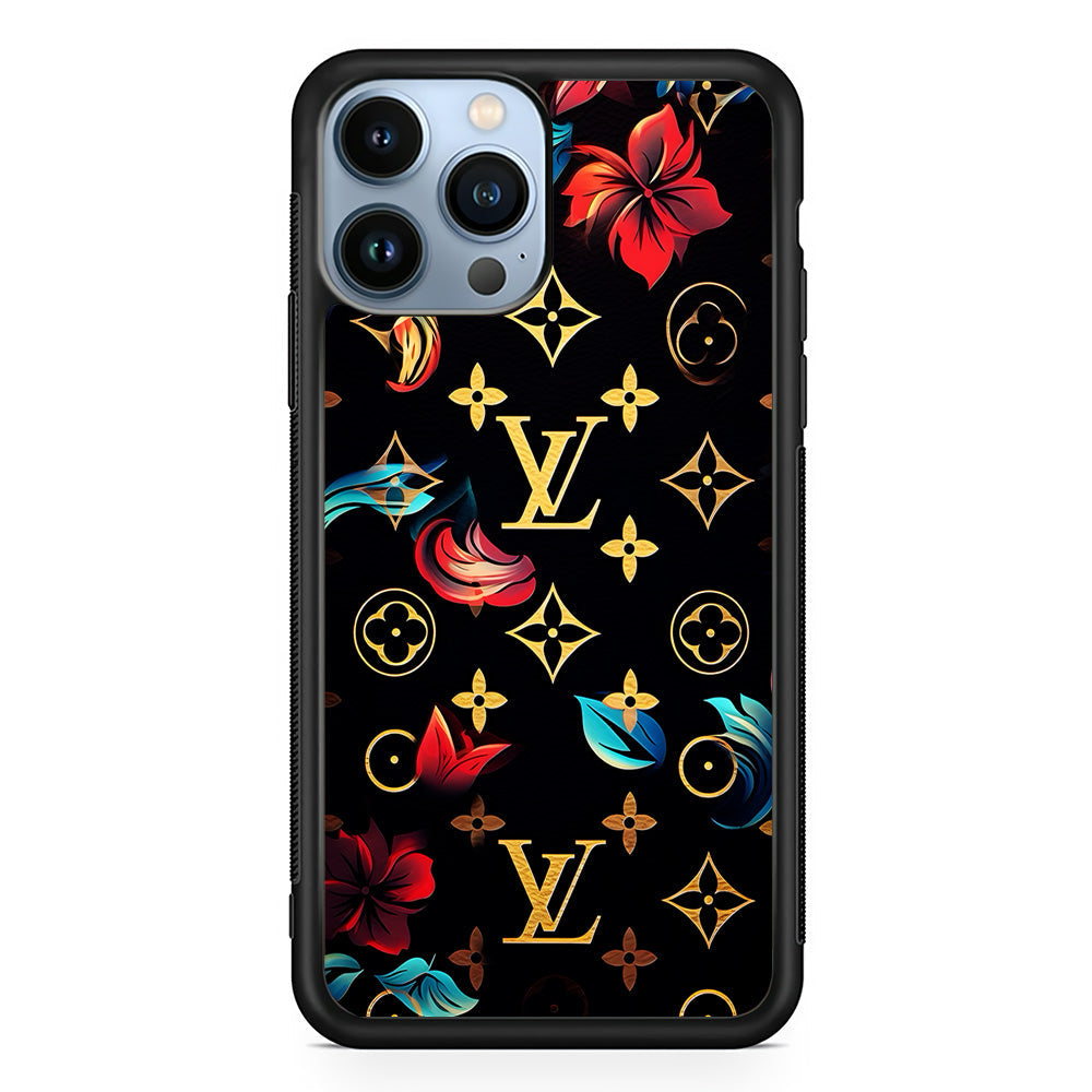 Louis Vuitton Flowers Design iPhone 14 Pro Case-Rubber White (2D Case)-Oxvistore