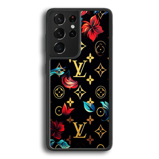 Louis Vuitton Flowers Design Samsung Galaxy S24 Ultra Case-Rubber Black (2D Case)-Oxvistore
