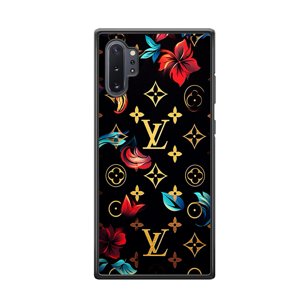 Louis Vuitton Flowers Design Samsung Galaxy Note 10 Plus Case-Rubber Black (2D Case)-Oxvistore