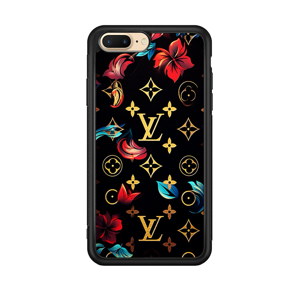 Louis Vuitton Flowers Design iPhone 7 Plus Case-Rubber Black (2D Case)-Oxvistore