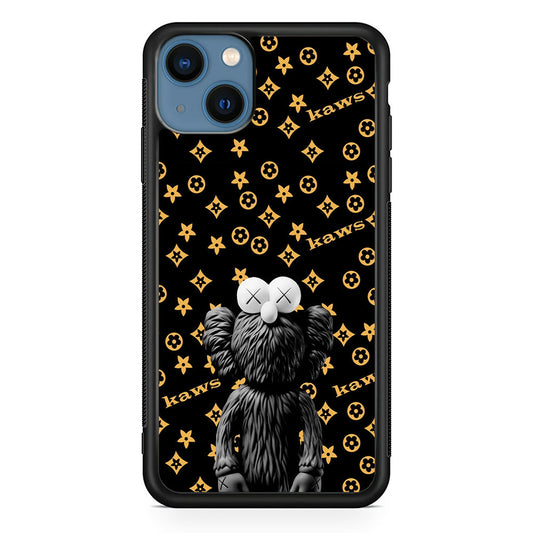 Louis Vuitton X Kaws Black Background iPhone 15 Plus Case-Rubber White (2D Case)-Oxvistore