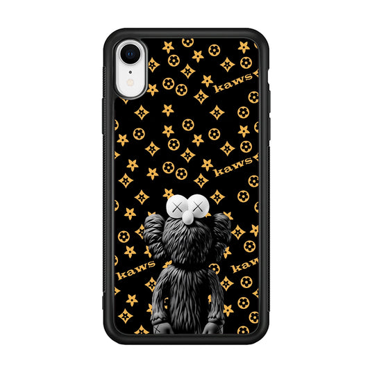 Louis Vuitton X Kaws Black Background iPhone XR Case-Rubber White (2D Case)-Oxvistore
