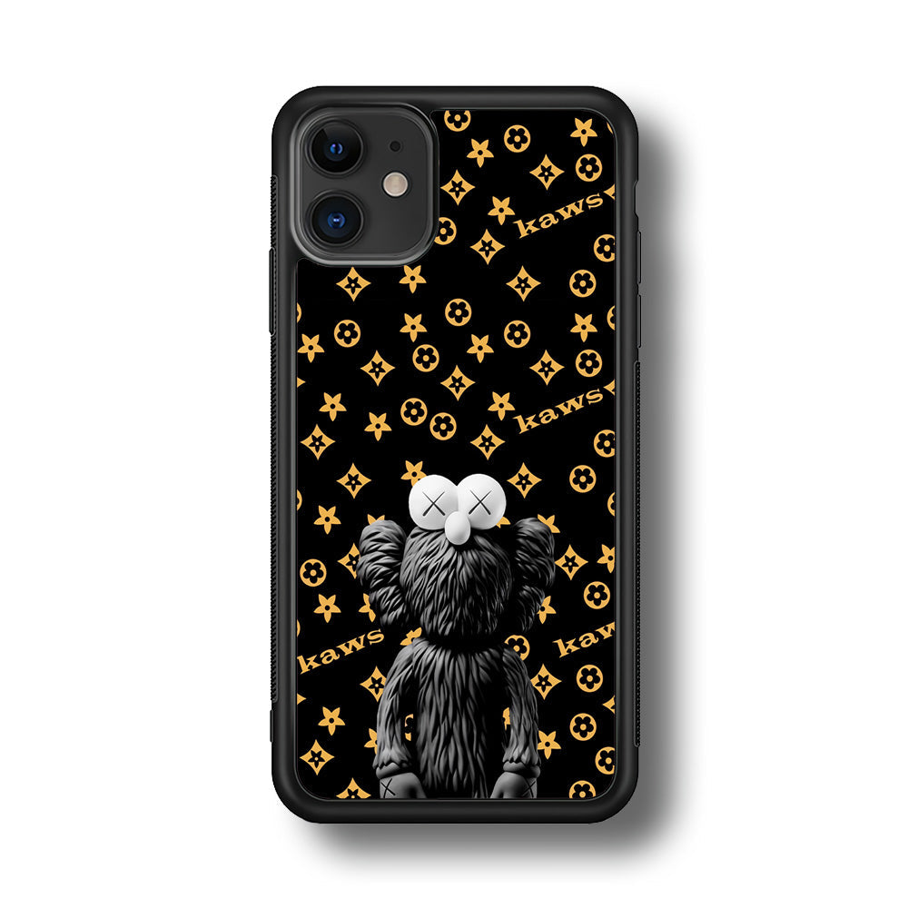 Louis Vuitton X Kaws Black Background iPhone 12 Case-Rubber Black (2D Case)-Oxvistore