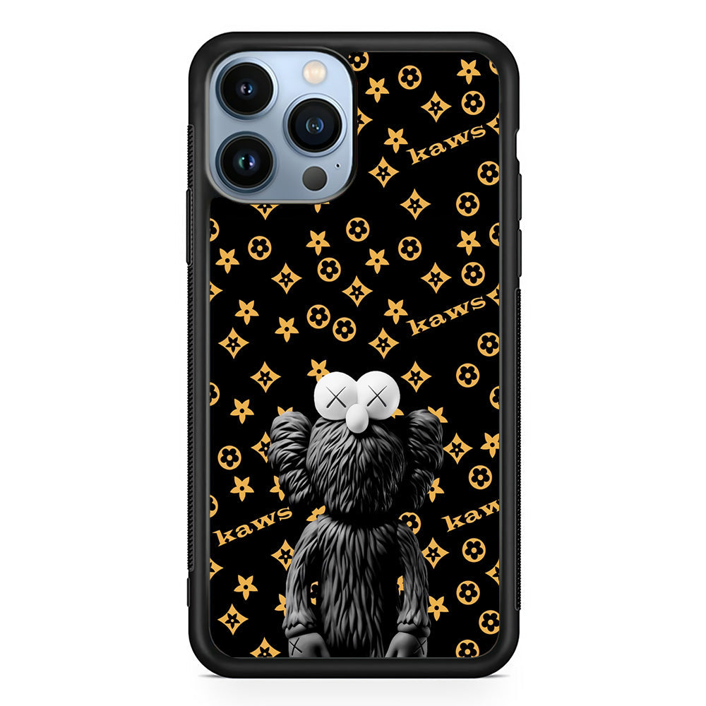 Louis Vuitton X Kaws Black Background iPhone 15 Pro Case-Rubber White (2D Case)-Oxvistore