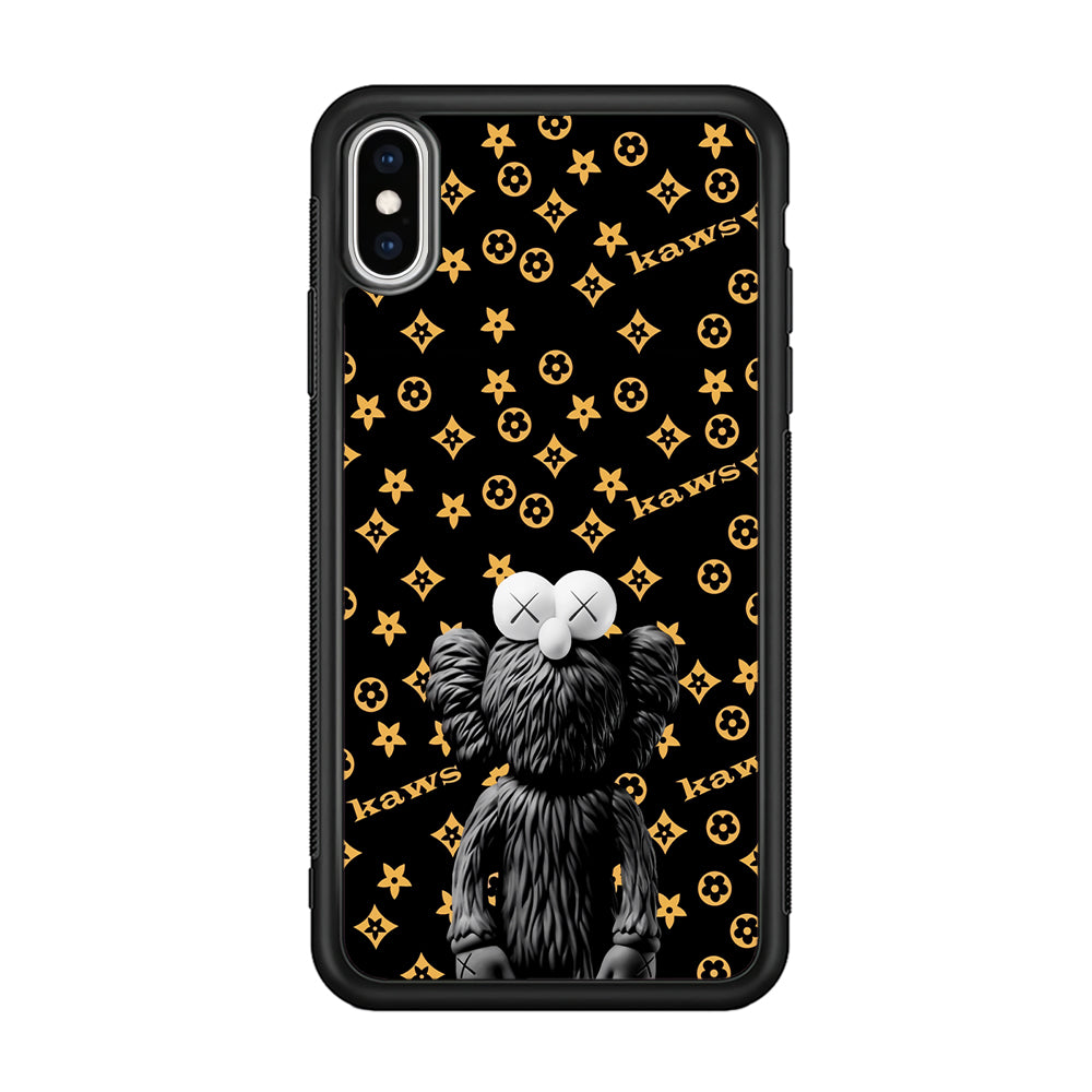 Louis Vuitton X Kaws Black Background iPhone Xs Case-Rubber Black (2D Case)-Oxvistore