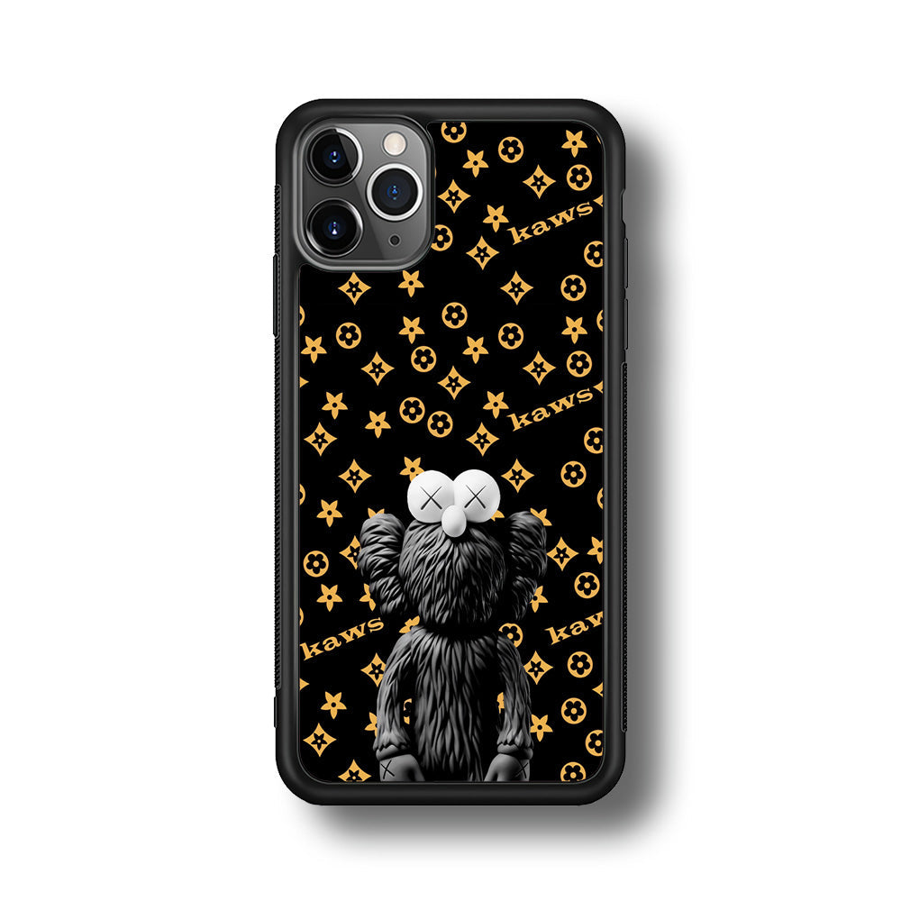 Louis Vuitton X Kaws Black Background iPhone 11 Pro Max Case-Rubber Black (2D Case)-Oxvistore
