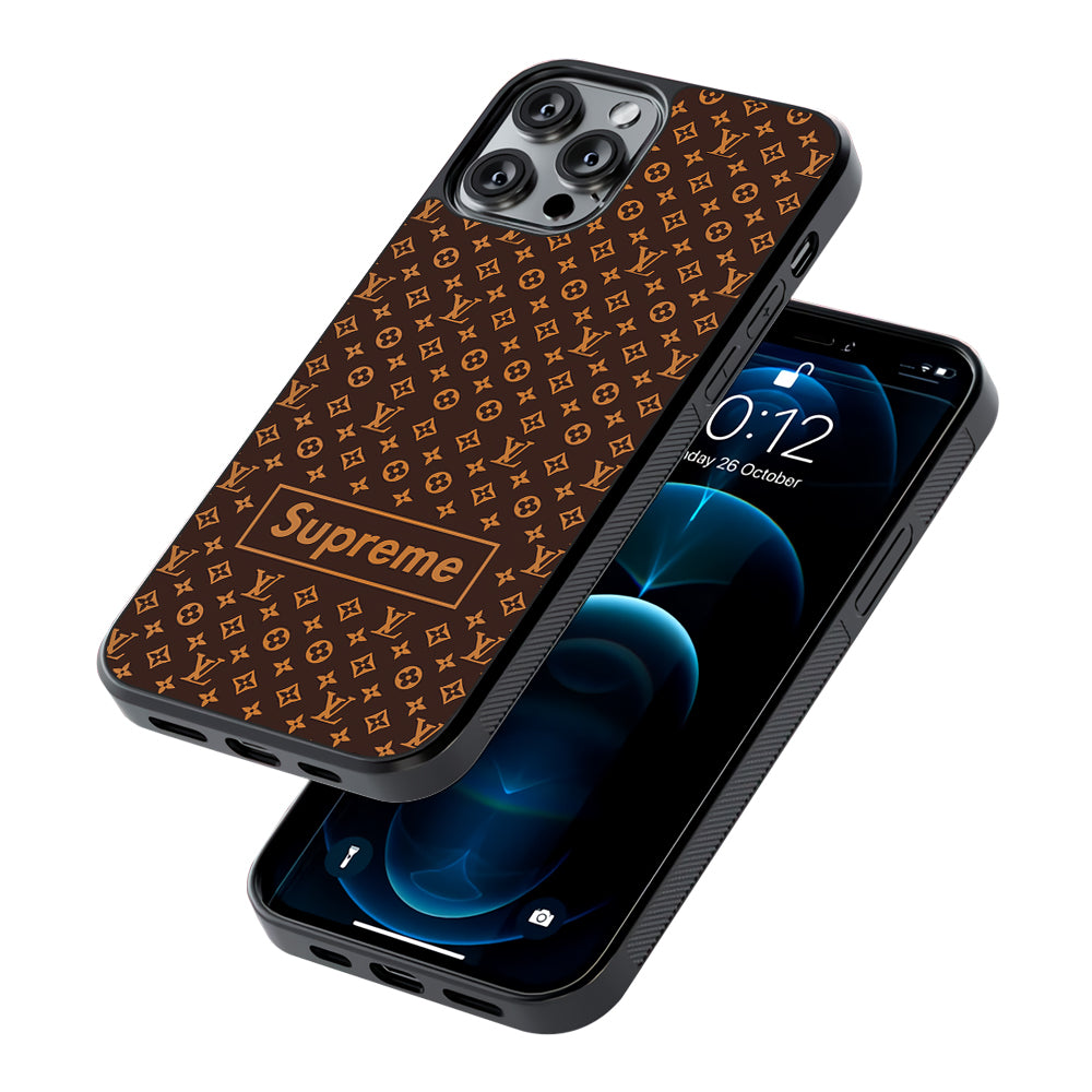 Louis Vuitton X Supreme Brown Background 2D Rubber Phone Case-Oxvistore