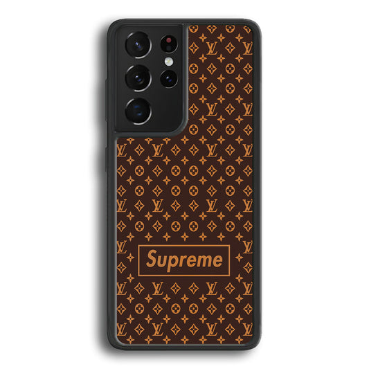 Louis Vuitton X Supreme Brown Background Samsung Galaxy S24 Ultra Case-Rubber Black (2D Case)-Oxvistore