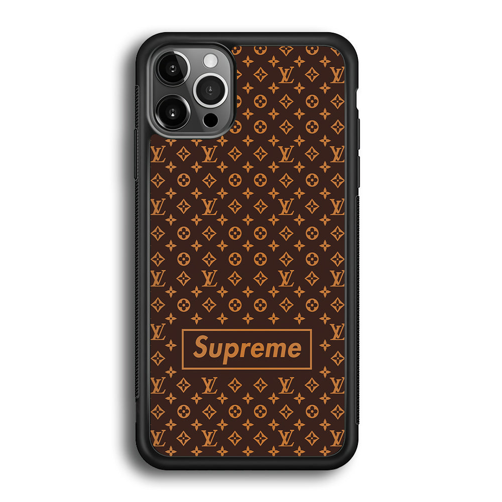 Louis Vuitton X Supreme Brown Background iPhone 12 Pro Max Case-Rubber Black (2D Case)-Oxvistore
