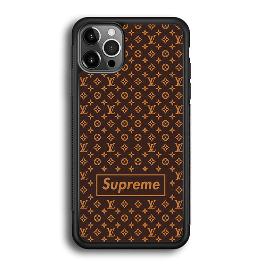 Louis Vuitton X Supreme Brown Background iPhone 12 Pro Max Case-Rubber Black (2D Case)-Oxvistore