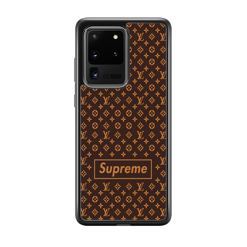 Louis Vuitton X Supreme Brown Background Samsung Galaxy S20 Ultra Case-Rubber Black (2D Case)-Oxvistore