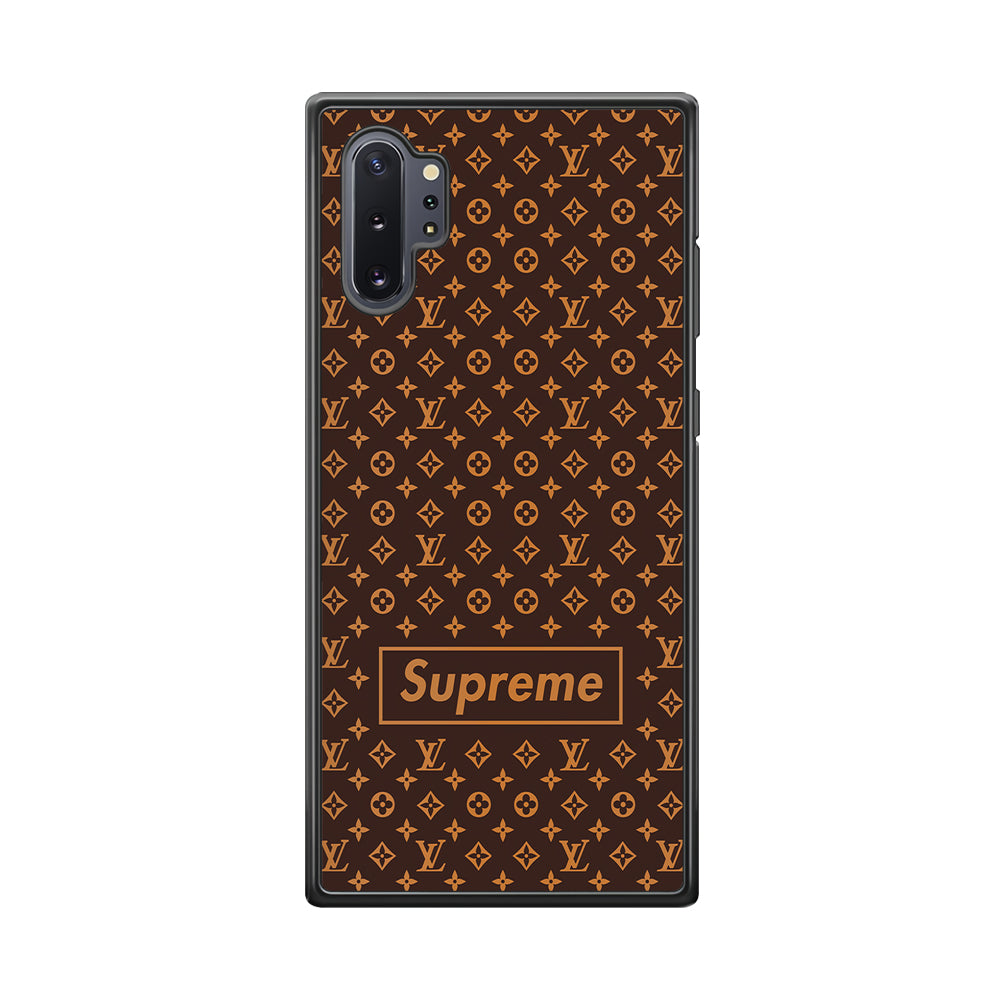 Louis Vuitton X Supreme Brown Background Samsung Galaxy Note 10 Plus Case-Rubber Black (2D Case)-Oxvistore