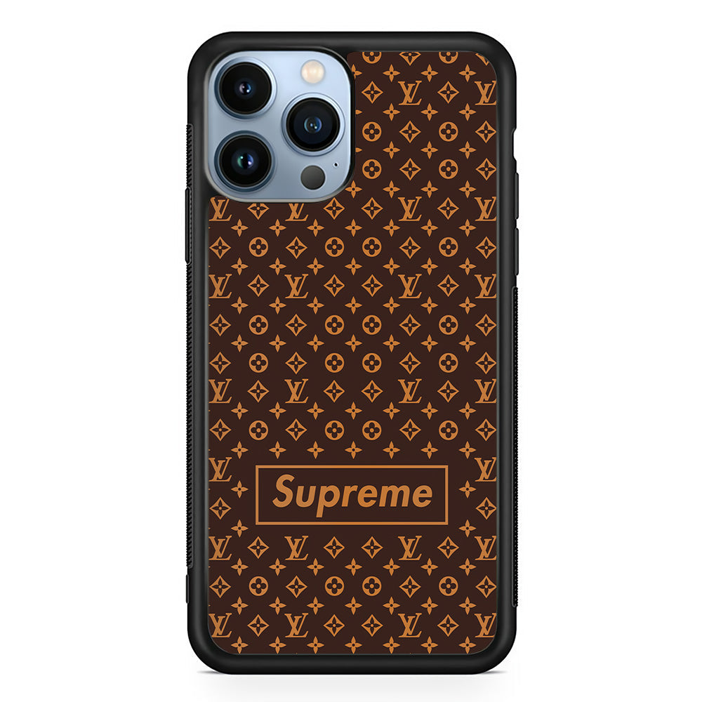 Louis Vuitton X Supreme Brown Background iPhone 13 Pro Max Case-Rubber Black (2D Case)-Oxvistore