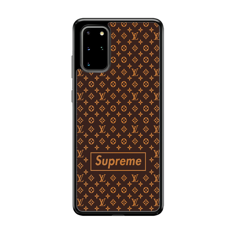 Louis Vuitton X Supreme Brown Background Samsung Galaxy S20 Plus Case-Rubber Black (2D Case)-Oxvistore