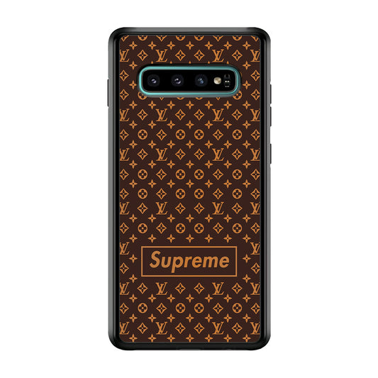 Louis Vuitton X Supreme Brown Background Samsung Galaxy S10 Plus Case-Rubber Black (2D Case)-Oxvistore