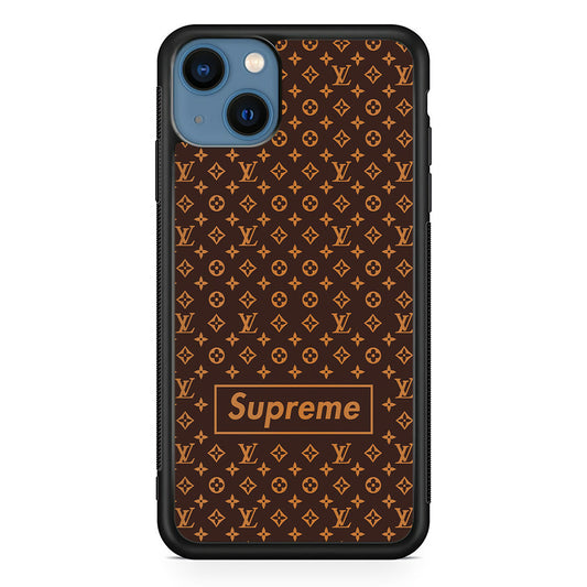 Louis Vuitton X Supreme Brown Background iPhone 15 Plus Case-Rubber Black (2D Case)-Oxvistore