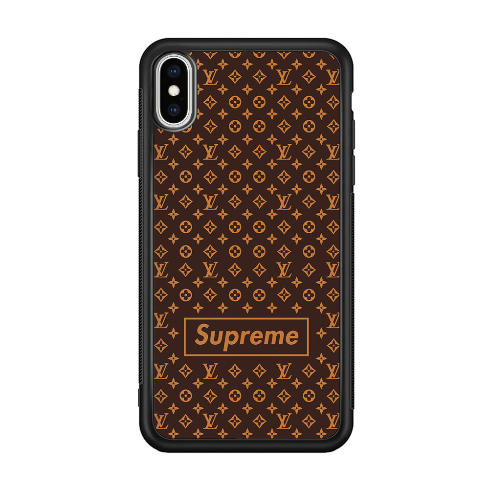 Louis Vuitton X Supreme Brown Background iPhone Xs Max Case-Rubber White (2D Case)-Oxvistore