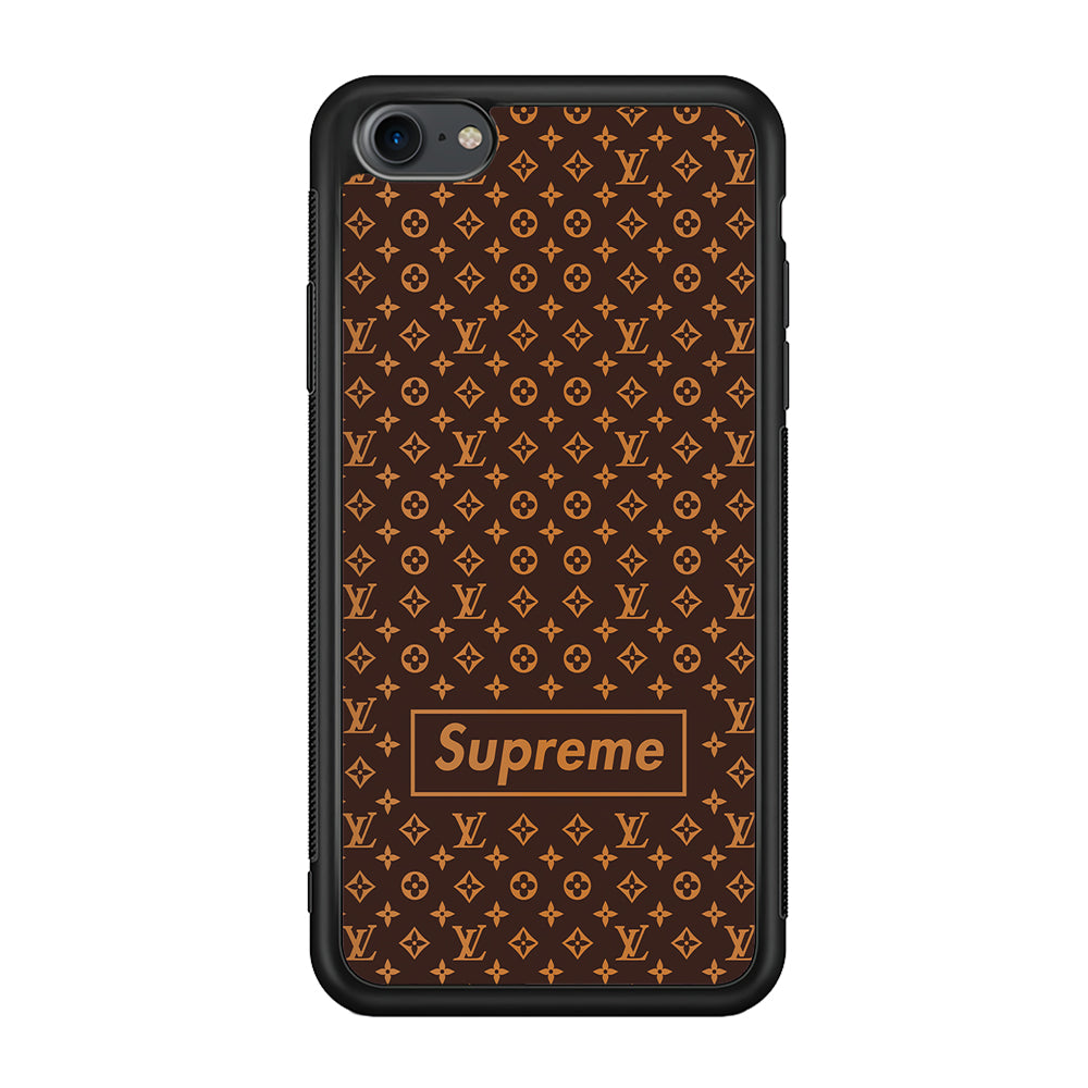 Louis Vuitton X Supreme Brown Background iPhone 8 Case-Rubber Black (2D Case)-Oxvistore