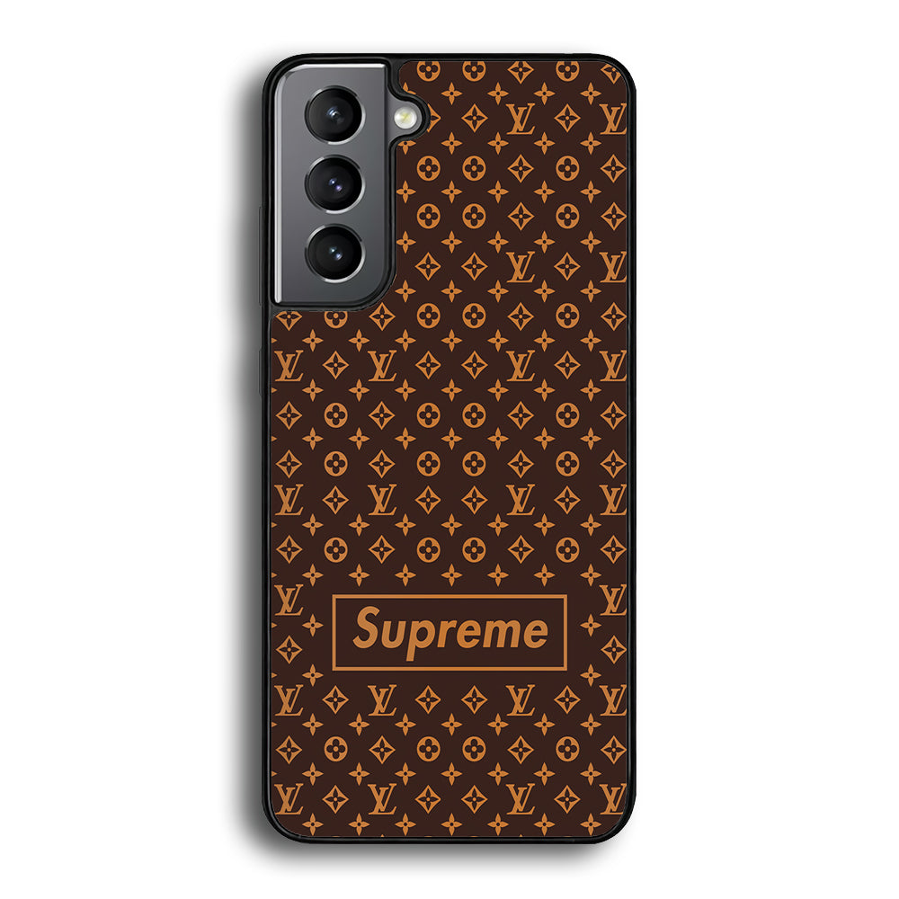 Louis Vuitton X Supreme Brown Background Samsung Galaxy S24 Case-Rubber Black (2D Case)-Oxvistore